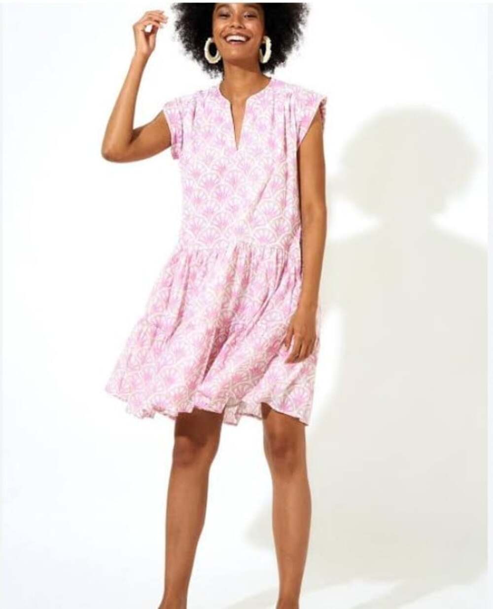Oliphant Dress Womens Small Pink Floral Flutter Sleeve Ruffle Mini Sundress